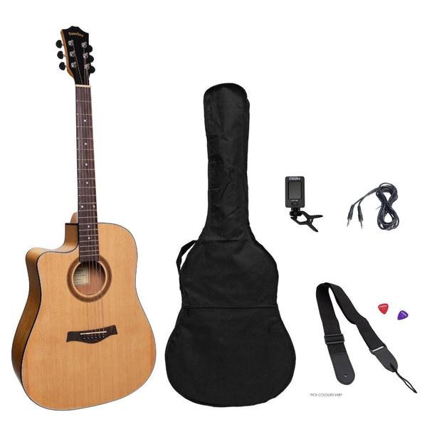 Sanchez Left Handed Acoustic-Electric Dreadnought Cutaway Guitar Pack (Spruce/Acacia)