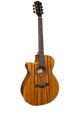 Sanchez Left Handed Acoustic-Electric Small Body Cutaway Guitar Pack (Koa)