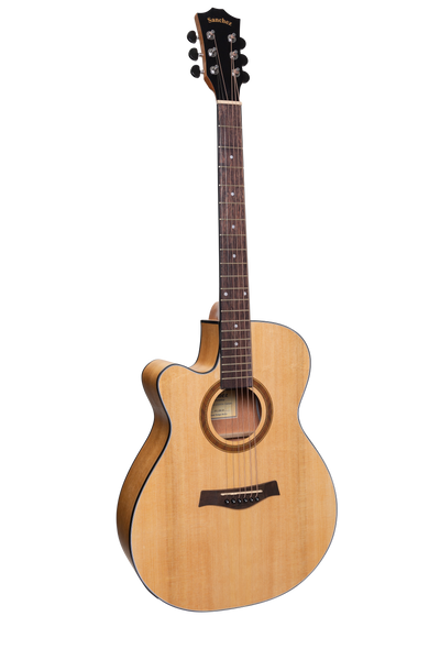 Sanchez Left Handed Acoustic-Electric Small Body Cutaway Guitar Pack (Spruce/Acacia)