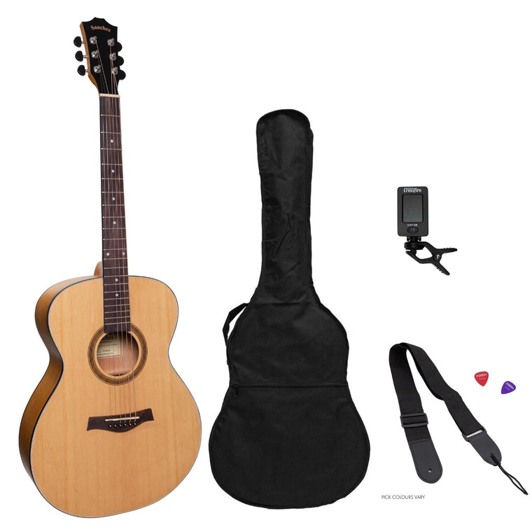 Sanchez Left Handed Acoustic Small Body Guitar Pack (Spruce/Acacia)