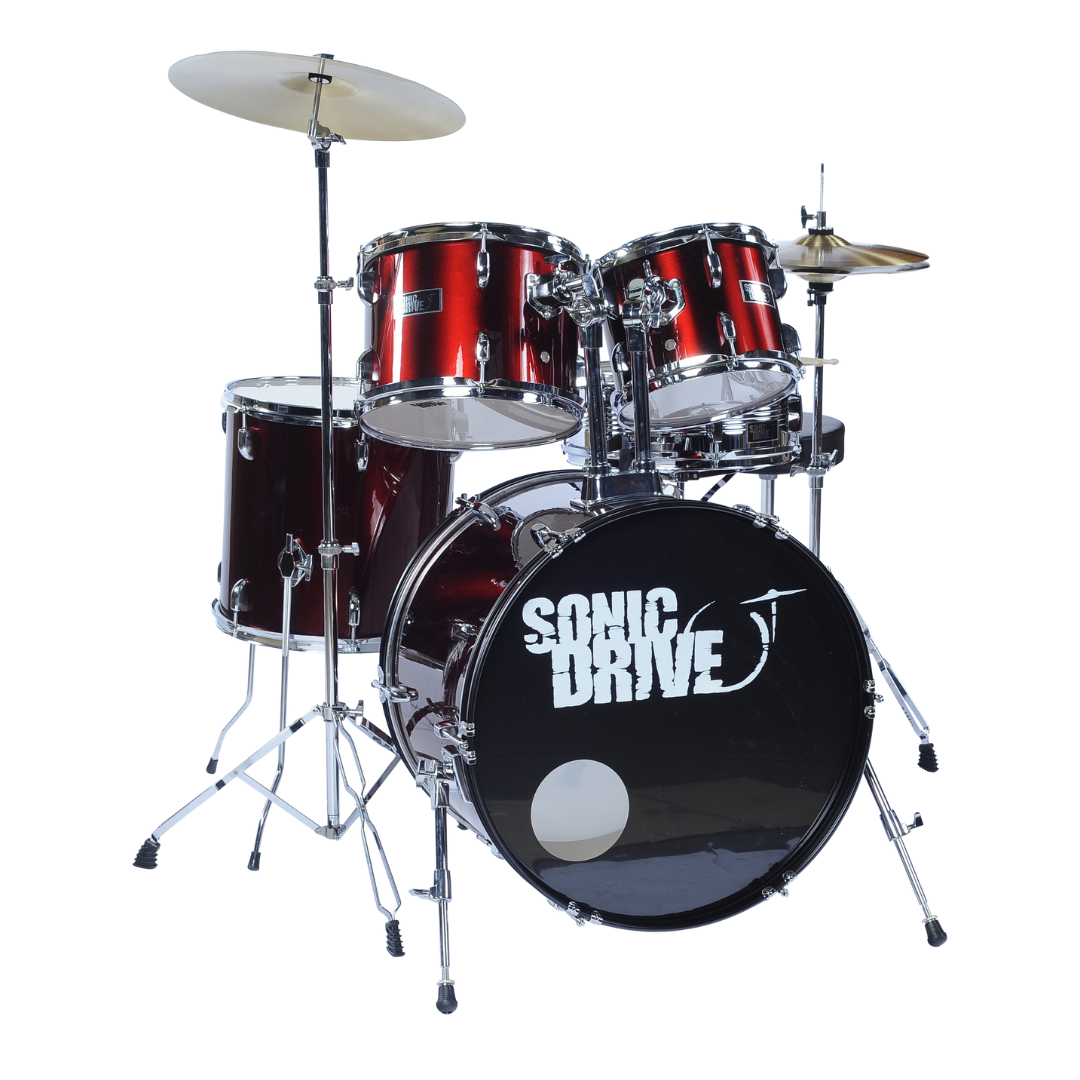 Sonic Drive 5-Piece Rock Drum Kit with 22" Bass Drum (Metallic Wine Red w/ Chrome Hardware)