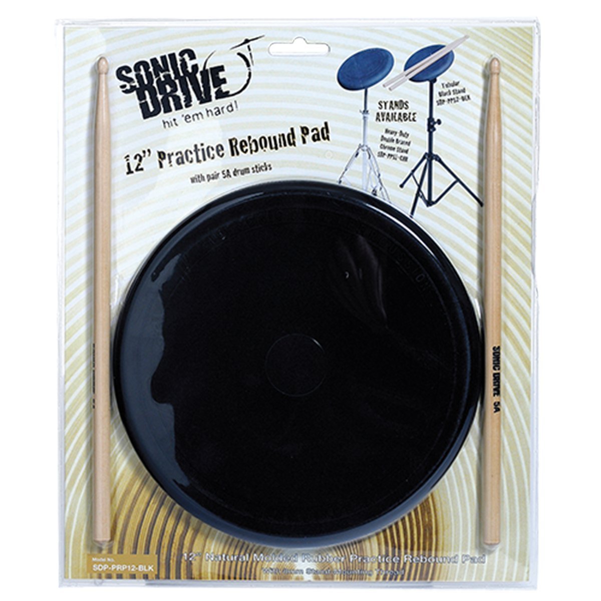 Sonic Drive Natural Rebound Drum Practise Pad Set (12")-SDP-PRP12-BLK