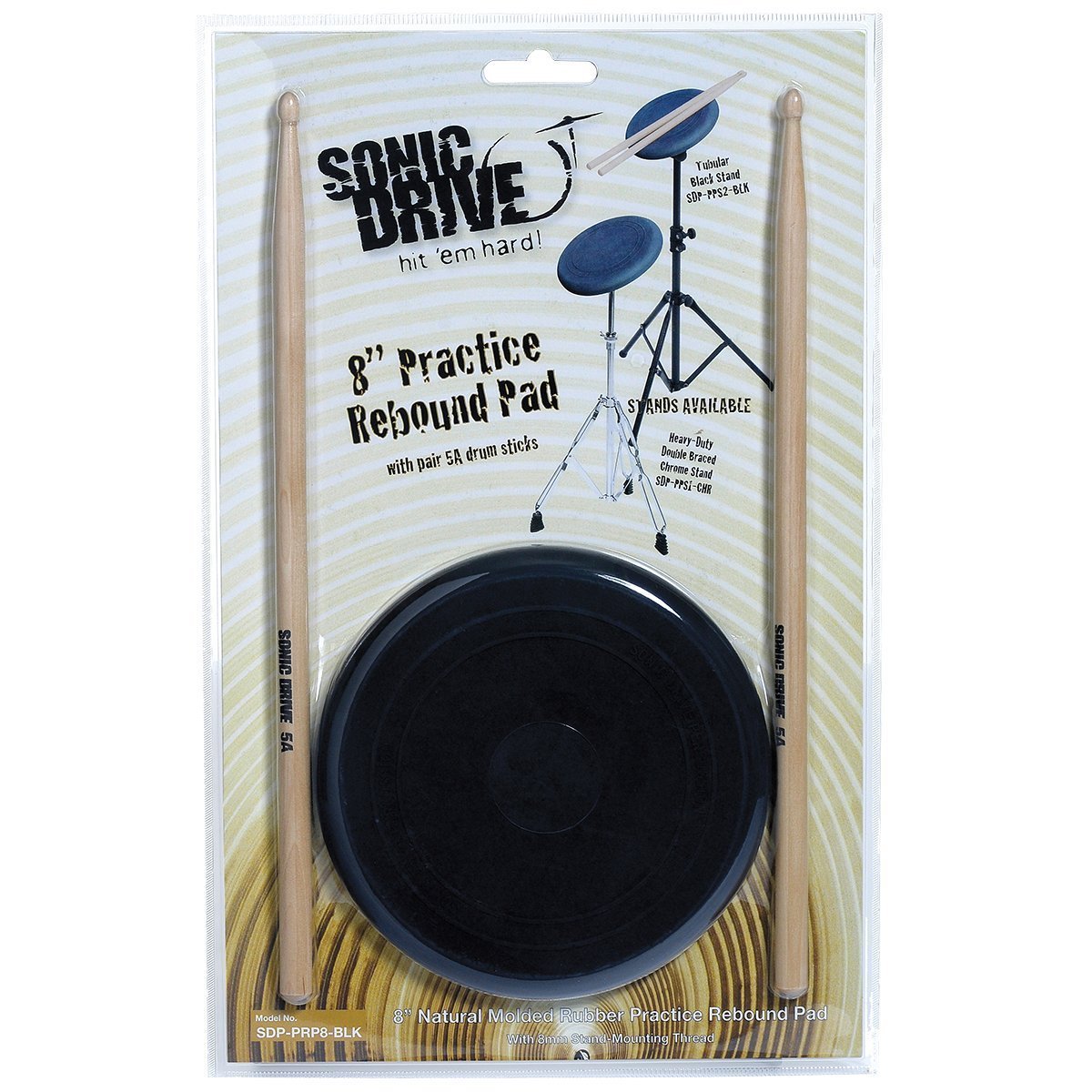 Sonic Drive Natural Rebound Drum Practise Pad Set (8")-SDP-PRP8-BLK