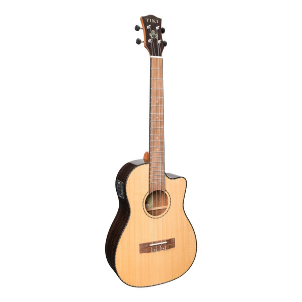 Tiki '22 Series' Spruce Solid Top Electric Cutaway Baritone Ukulele with Hard Case (Natural Gloss)