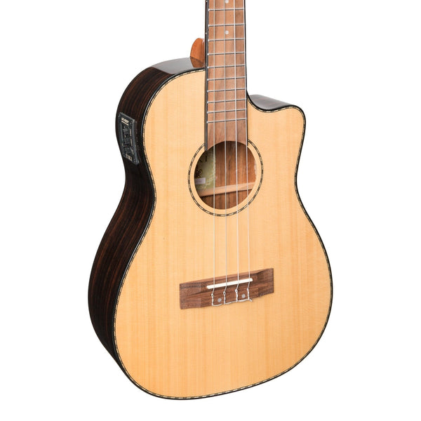 Tiki '22 Series' Spruce Solid Top Electric Cutaway Baritone Ukulele with Hard Case (Natural Gloss)