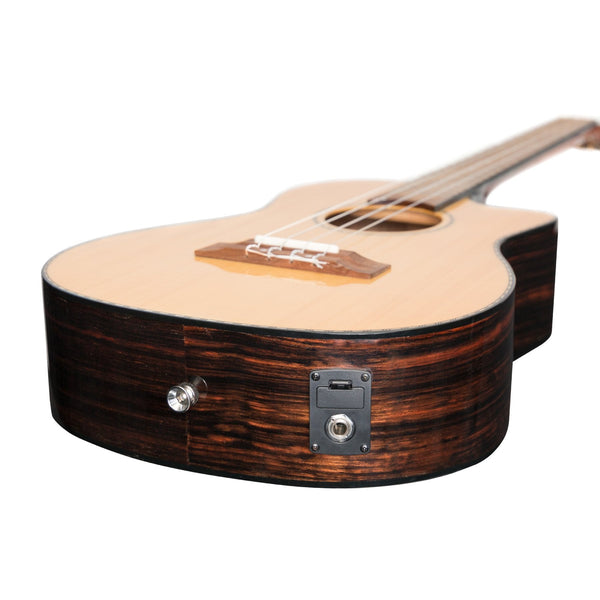 Tiki '22 Series' Spruce Solid Top Electric Cutaway Baritone Ukulele with Hard Case (Natural Gloss)