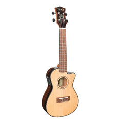 Tiki '22 Series' Spruce Solid Top Electric Cutaway Concert Ukulele with Hard Case (Natural Gloss)