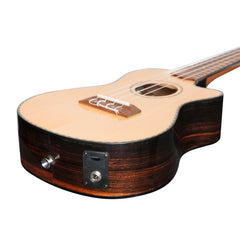 Tiki '22 Series' Spruce Solid Top Electric Cutaway Concert Ukulele with Hard Case (Natural Gloss)