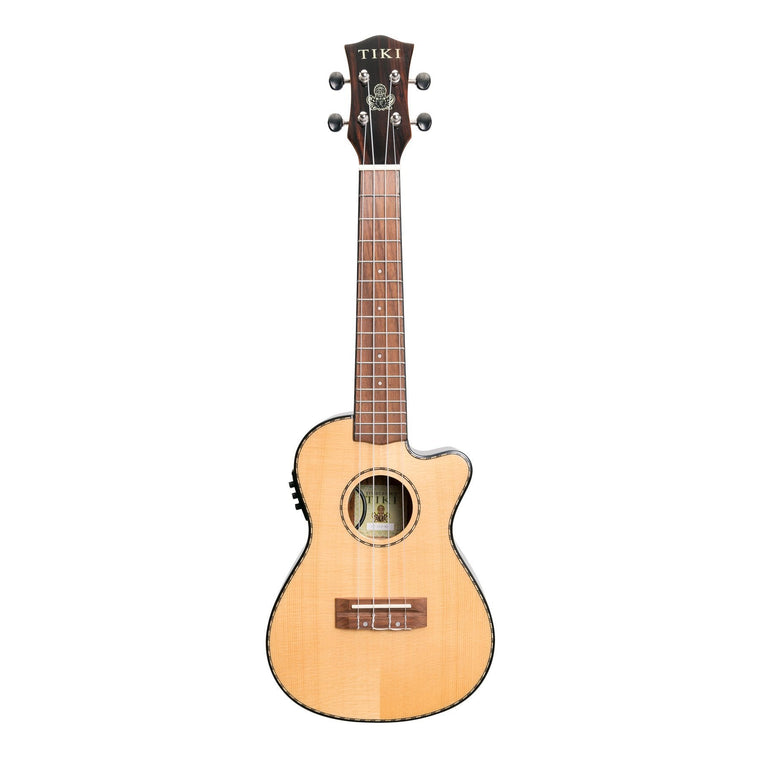 Tiki '22 Series' Spruce Solid Top Electric Cutaway Concert Ukulele with Hard Case (Natural Gloss)