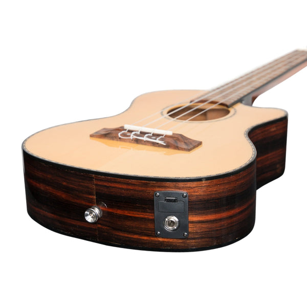 Tiki '22 Series' Spruce Solid Top Electric Cutaway Tenor Ukulele with Hard Case (Natural Gloss)