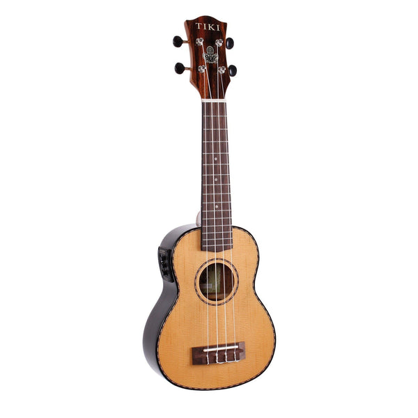 Tiki '22 Series' Spruce Solid Top Electric Soprano Ukulele with Hard Case (Natural Gloss)