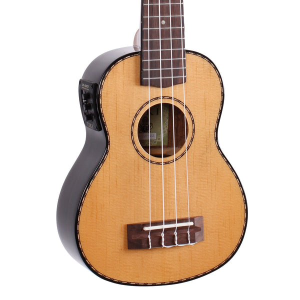 Tiki '22 Series' Spruce Solid Top Electric Soprano Ukulele with Hard Case (Natural Gloss)