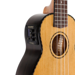 Tiki '22 Series' Spruce Solid Top Electric Soprano Ukulele with Hard Case (Natural Gloss)