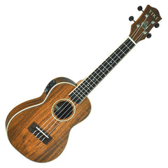 Tiki '9 Series' Koa Solid Top Electric Concert Ukulele with Hard Case (Natural Satin)