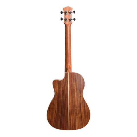 Tiki '9 Series' Koa Solid Top Electric Cutaway Baritone Ukulele with Hard Case (Natural Satin)