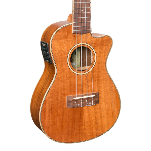 Tiki '9 Series' Koa Solid Top Electric Cutaway Concert Ukulele with Hard Case (Natural Satin)