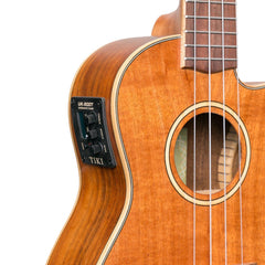 Tiki '9 Series' Koa Solid Top Electric Cutaway Concert Ukulele with Hard Case (Natural Satin)