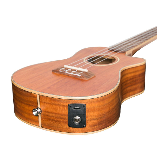 Tiki '9 Series' Koa Solid Top Electric Cutaway Concert Ukulele with Hard Case (Natural Satin)