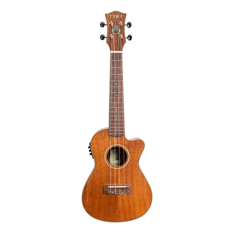 Tiki '9 Series' Koa Solid Top Electric Cutaway Concert Ukulele with Hard Case (Natural Satin)