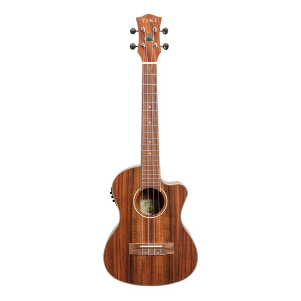 Tiki '9 Series' Koa Solid Top Electric Cutaway Tenor Ukulele with Hard Case (Natural Satin)-TKT-9CP-NST