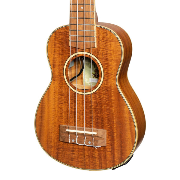 Tiki '9 Series' Koa Solid Top Electric Soprano Ukulele with Hard Case (Natural Satin)