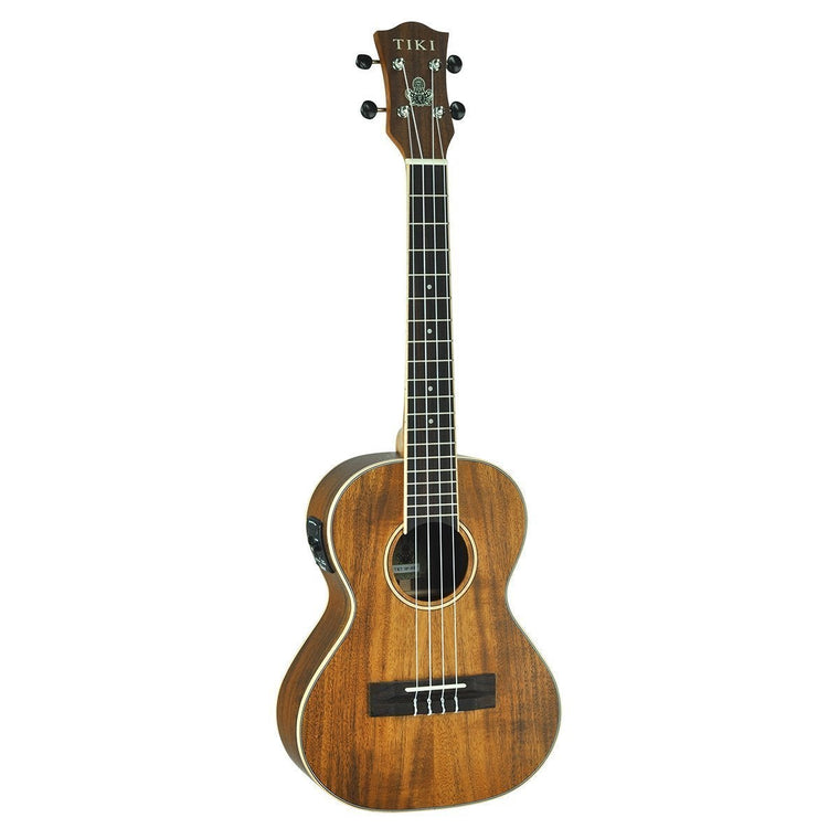 Tiki '9 Series' Koa Solid Top Electric Tenor Ukulele with Hard Case (Natural Satin)