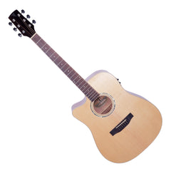 Timberidge '1 Series' Left Handed Spruce Solid Top Acoustic-Electric Dreadnought Cutaway Guitar (Natural Gloss)