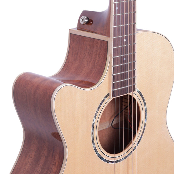 Timberidge '1 Series' Left Handed Spruce Solid Top Acoustic-Electric Small Body Cutaway Guitar (Natural Gloss)