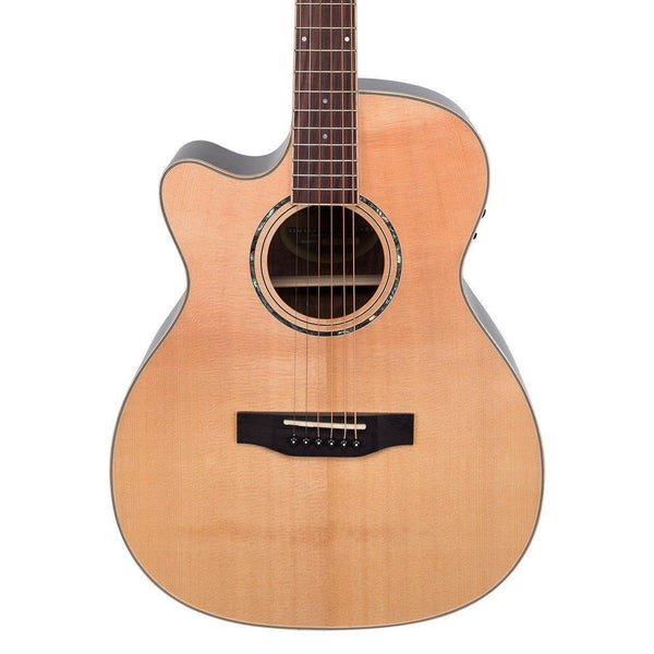 Timberidge '3 Series' Left Handed Spruce Solid Top Acoustic-Electric Small Body Cutaway Guitar (Natural Gloss)