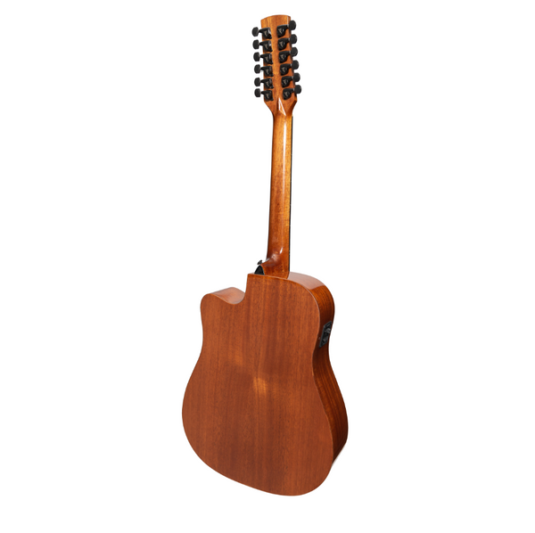 Timberidge 'Messenger Series' 12-String Mahogany Solid Top Acoustic-Electric Dreadnought Cutaway Guitar (Natural Gloss)