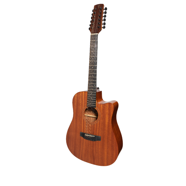 Timberidge 'Messenger Series' 12-String Mahogany Solid Top Acoustic-Electric Dreadnought Cutaway Guitar (Natural Gloss)-TRC-MM12-NGL